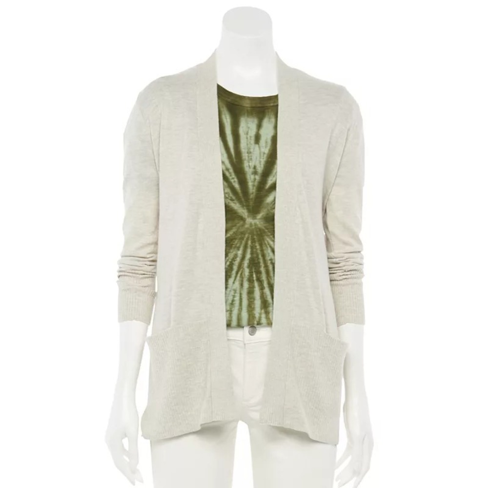 Sonoma Womens Size XL Open-Front Rib Cardigan Sweater in Light Beige 2106